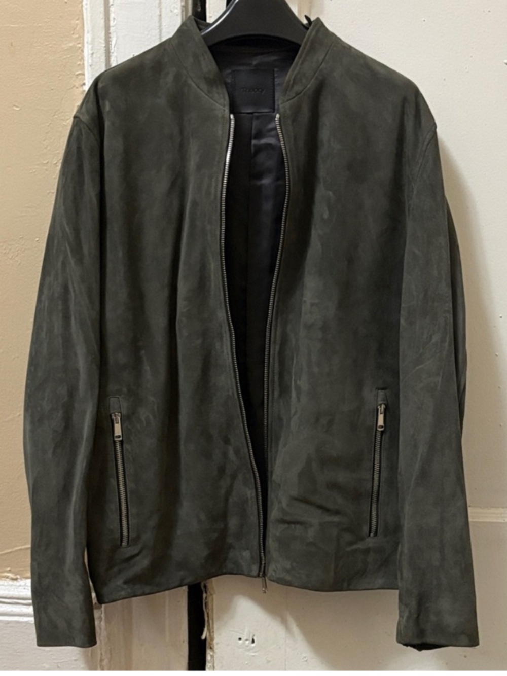 THEORY MEN'S OLIVE GREEN SUEDE JACKET SIZE S LIKE NEW